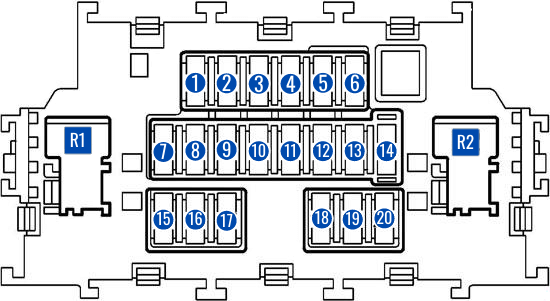 Схема предохранителей и реле в салоне Nissan Note e11