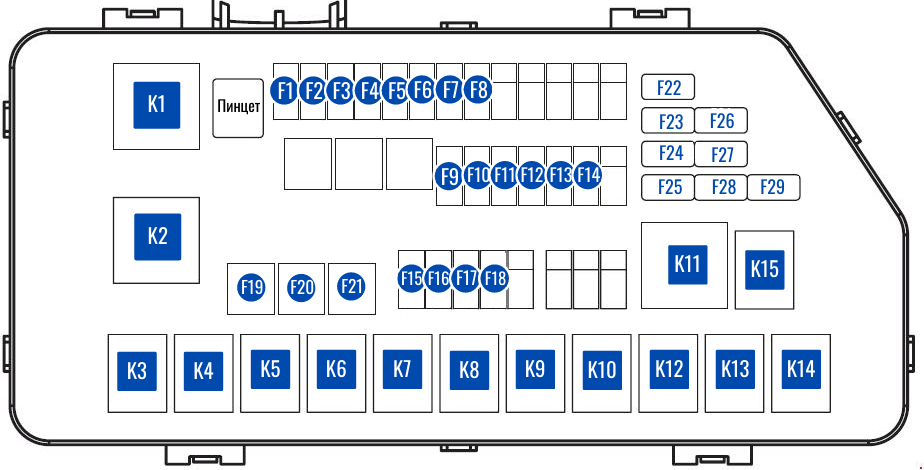 Схема блока предохранителей и реле под капотом Lifan x60 и x60 FL