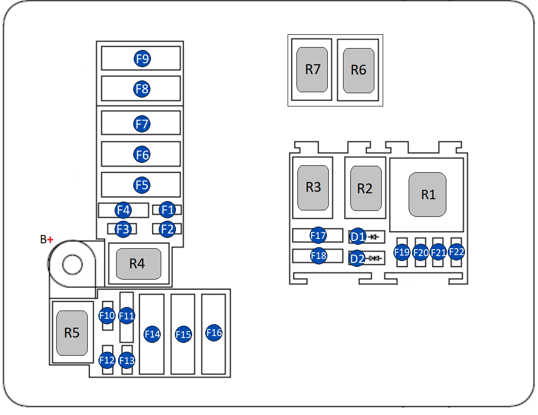 Схема предохранителей и реле под капотом Рено Сандеро 2 и Степвей 2 (вариант 2 и 3)