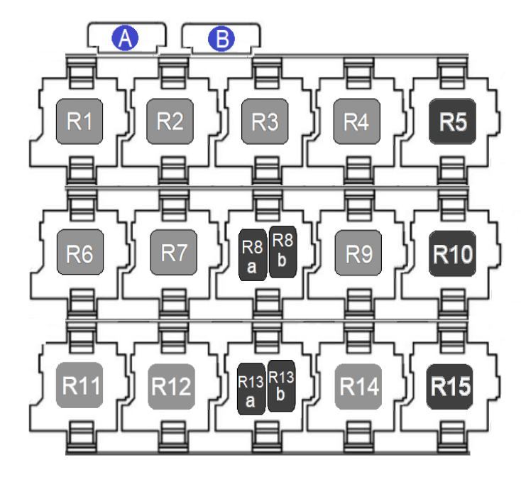 Схема блока реле Фольксваген Поло Седан в салоне (вар. 2)