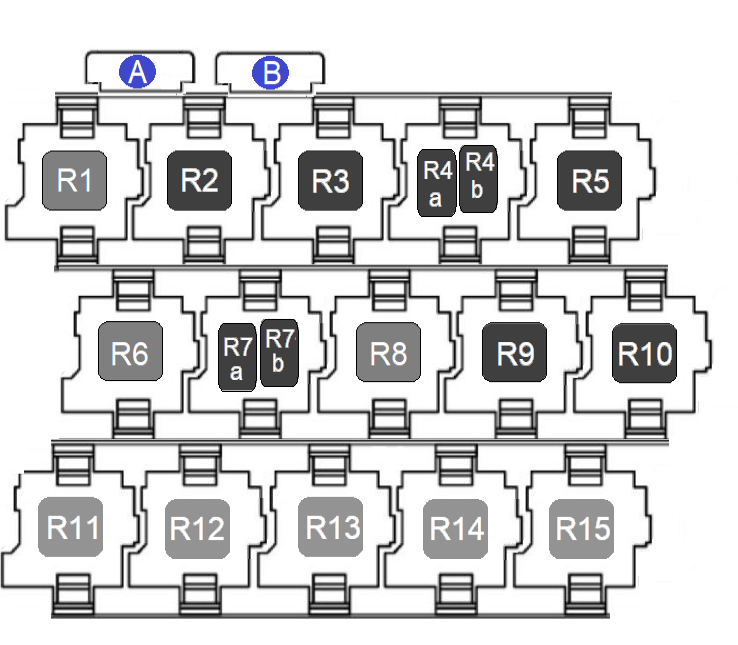 Схема блока реле Фольксваген Поло Седан в салоне (вар. 1)