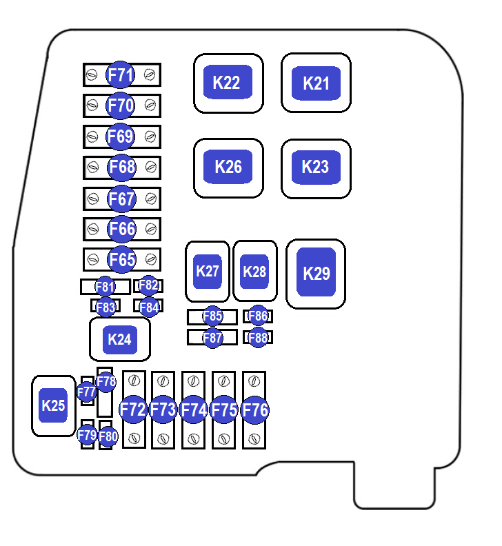 Схема блока с предохранителями и реле под капотом Lada Vesta (вар. 2)